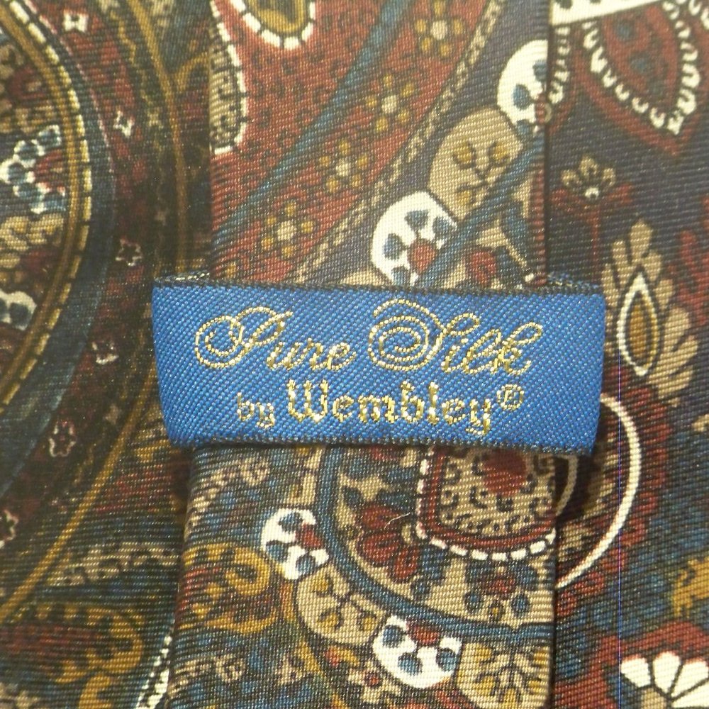 Pure 100% Imported Silk Burgandy/Green/Brown/Beige Paisley Men's Tie by Wembley